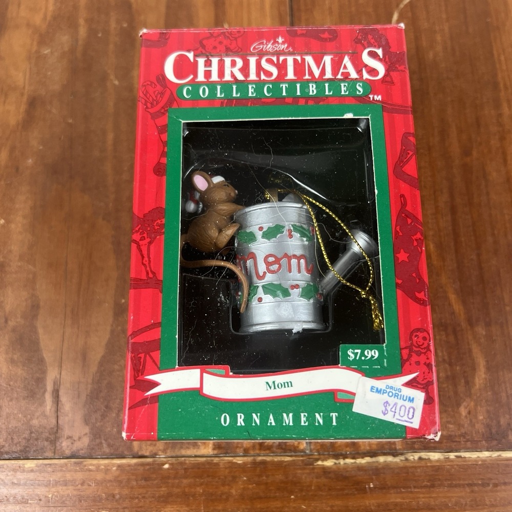 Gibson Christmas Collectibles Mom Ornament Mouse Watering Can 1997